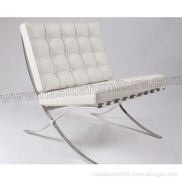 Replica Living room Stainless Steel frame white leather Barcelona Chair